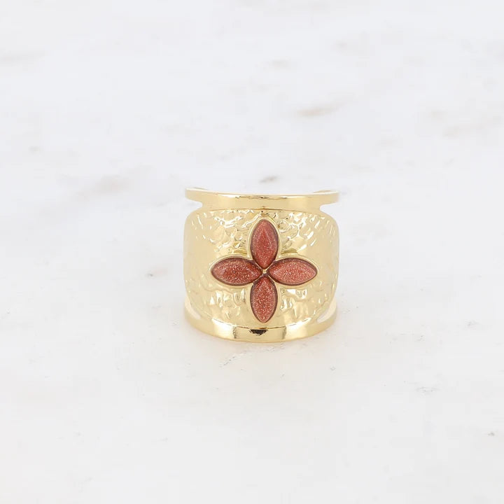 Bague femme ajustable en acier inoxydable doré avec pierres naturelles 