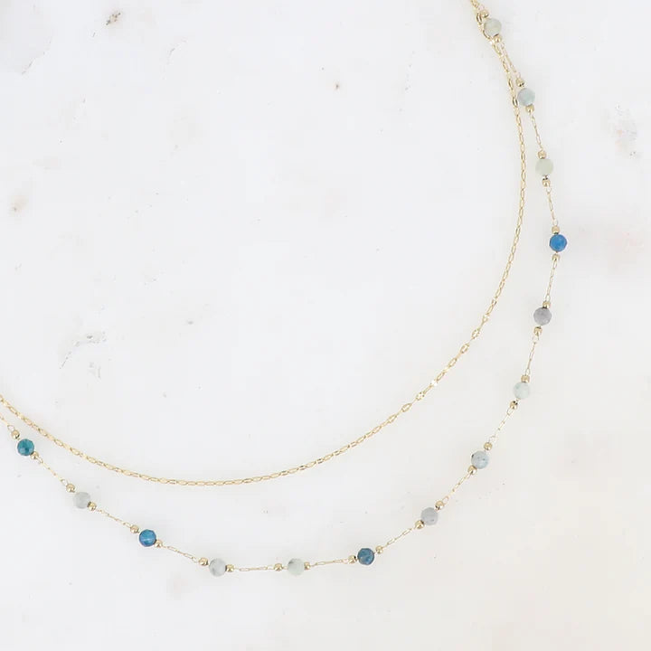 Collier double chaîne en acier inoxydable et pierres naturelles d'Agate Indien 
